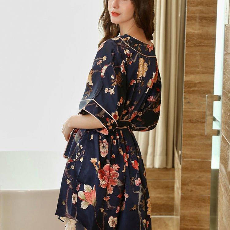 19Momme Pure Mulberry Silk Sweet Above Knee Printing Sleepshirt [SKSH0047]