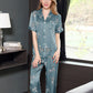 16Momme Pure Mulberry Silk Short Sleeves Notch Collar Printing Pajamas Set [SKPA0032]