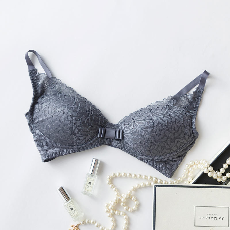 Wireless Sexy Gathered 1/2 Cup Lace Mulberry Silk Bras [SKBR0058]
