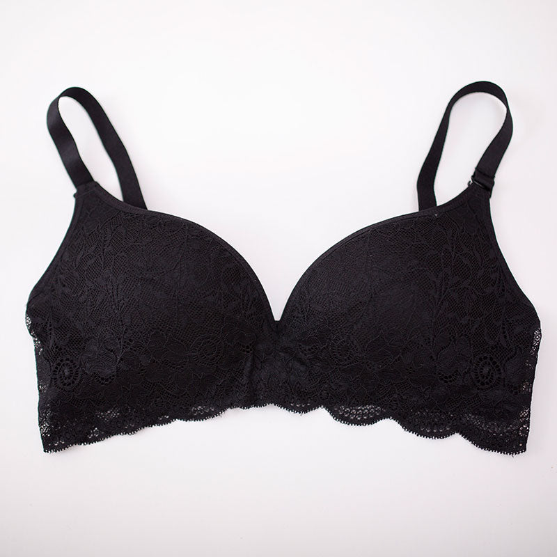 Wireless Sexy Gathered 3/4 Cup Lace Mulberry Silk Bras [SKBR0021]