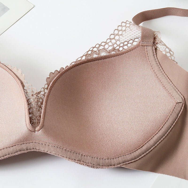 Wireless Sexy Gathered 3/4 Cup Lace Mulberry Silk Bras [SKBR0029]
