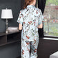 16Momme Pure Mulberry Silk Short Sleeves Notch Collar Printing Pajamas Set [SKPA0063]