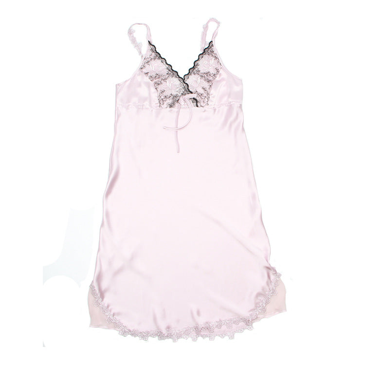 19Momme Pure Mulberry Silk Sexy Above Knee Lace Sleepshirt [SKSH0020]