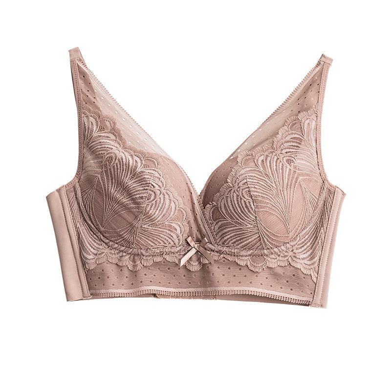 Wireless Sexy Gathered 3/4 Cup Lace Mulberry Silk Bras [SKBR0045]