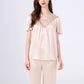 25Momme Pure Mulberry Silk Short Sleeves Round Collar Lace Pajamas Set [SKPA0058]