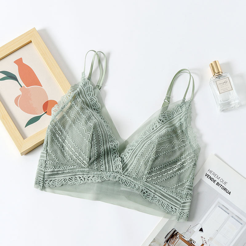 Wireless Sexy Breathable Triangle Lace Mulberry Silk Bras [SKBR0004]