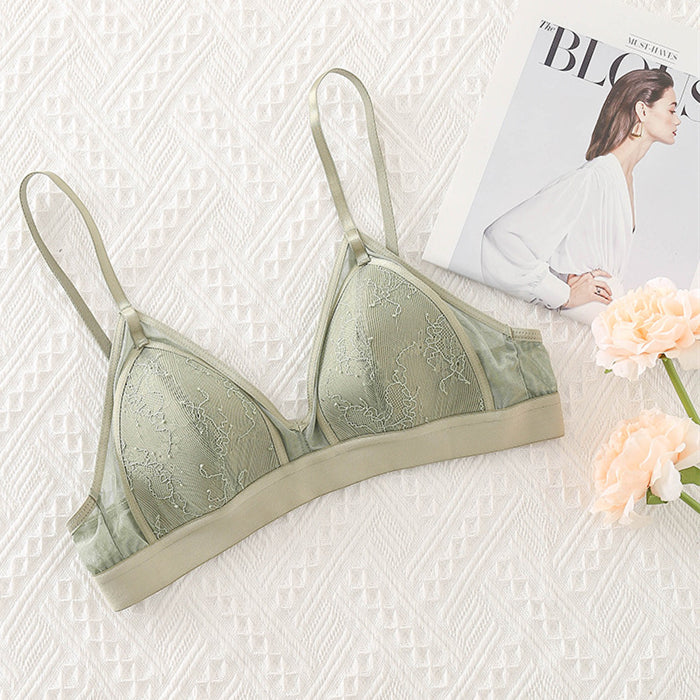 Wireless Romantic Breathable Triangle Lace Mulberry Silk Bras [SKBR0046]