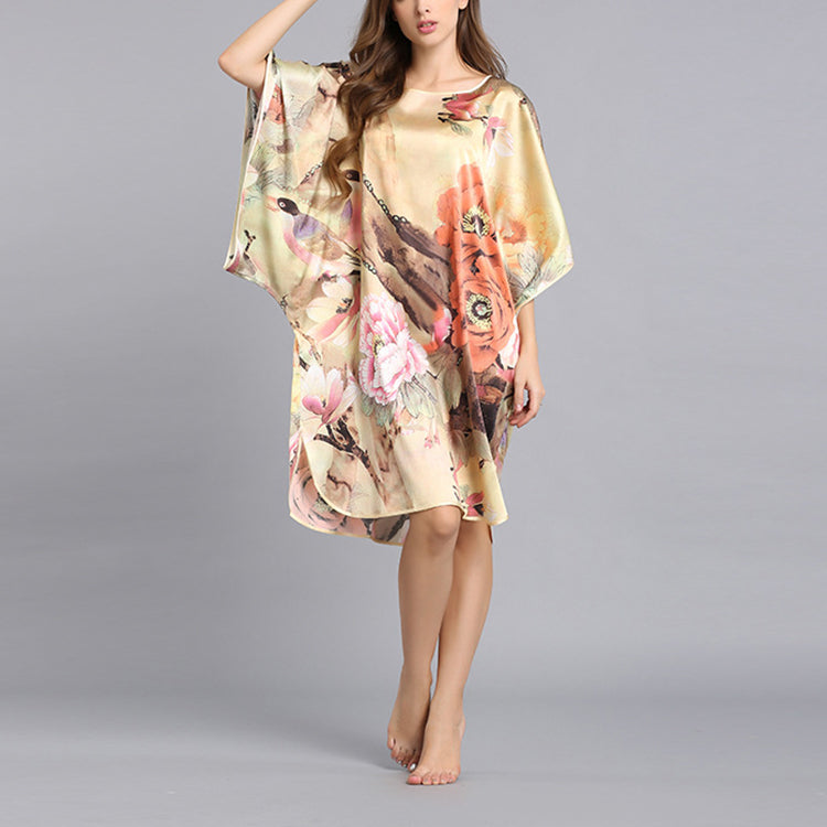 16Momme Pure Mulberry Silk Elegant Mini Printing Sleepshirt [SKSH0052]