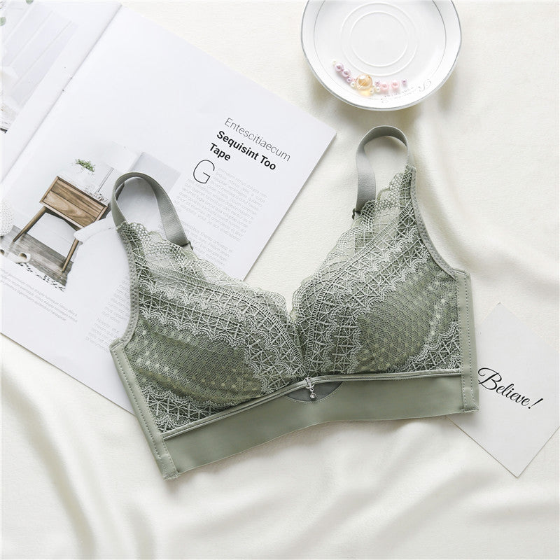 Wireless Elegant Gathered 3/4 Cup Lace Mulberry Silk Bras [SKBR0003]