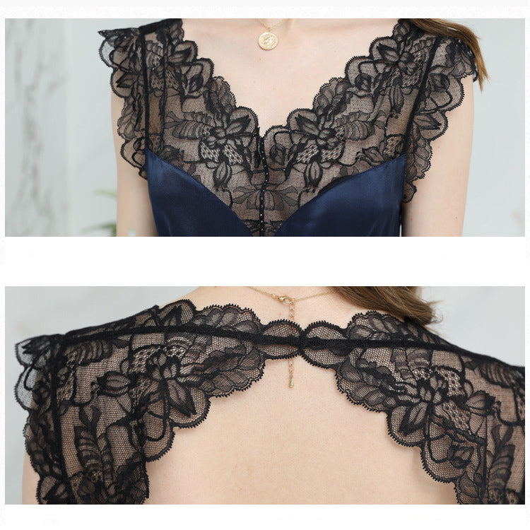 16Momme Pure Mulberry Silk Sexy Above Knee Lace Sleepshirt [SKSH0002]