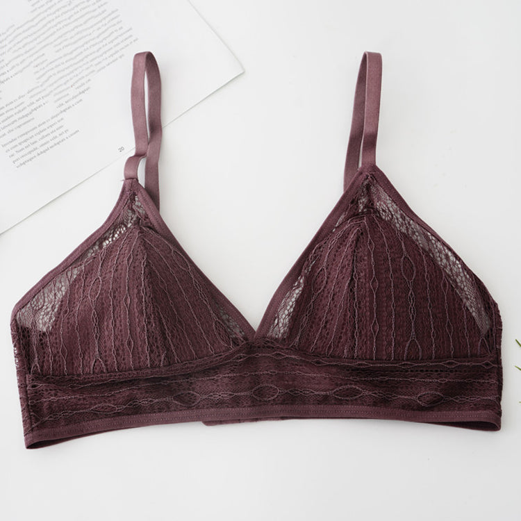Wireless Romantic Breathable Triangle Lace Mulberry Silk Bras [SKBR0020]
