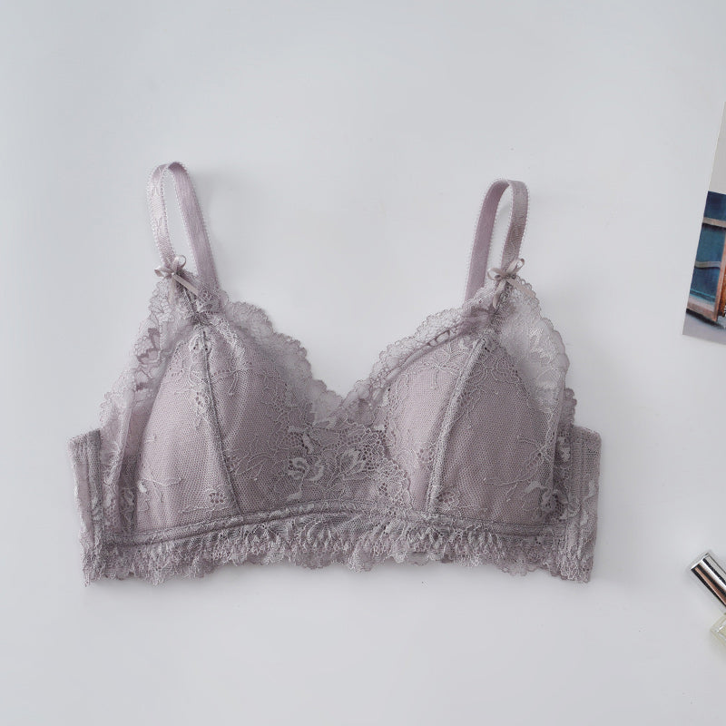 Wireless Romantic Anti Emptied Triangle Lace Mulberry Silk Bras [SKBR0038]