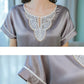 Pure Mulberry Silk Short Sleeves Round Collar Lace Pajamas Set [SKPA0005]
