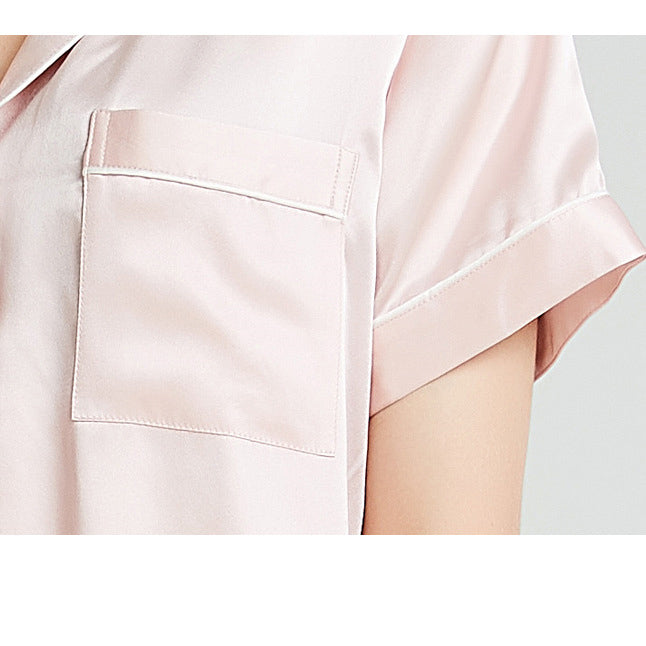 19Momme Pure Mulberry Silk Short Sleeves Notch Collar Pajamas Set [SKPA0009]