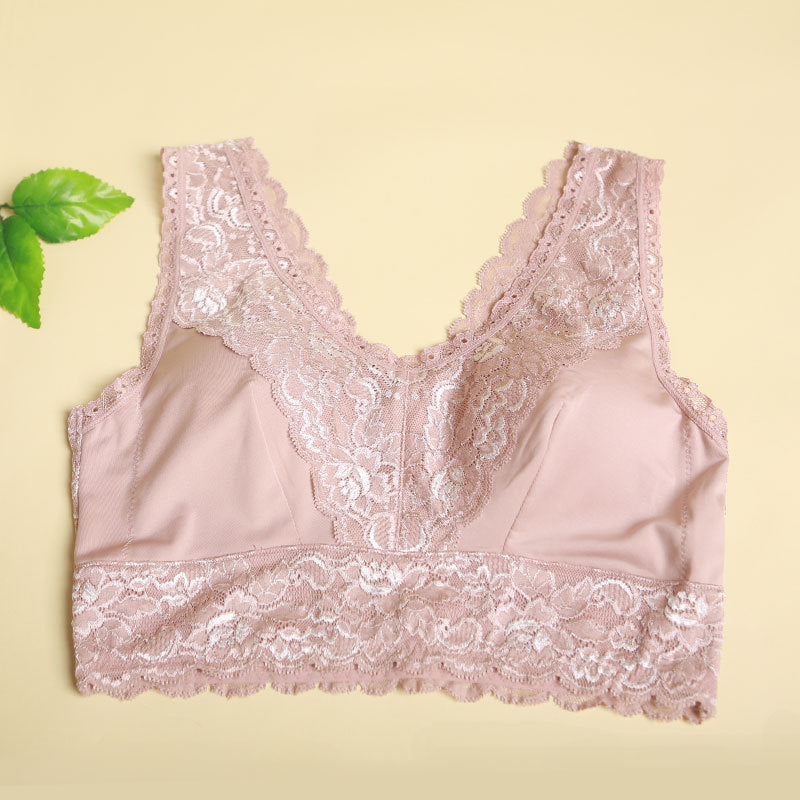 Wireless Sexy Plus Size,Anti Emptied Tank Top Lace Mulberry Silk Bras [SKBR0016]