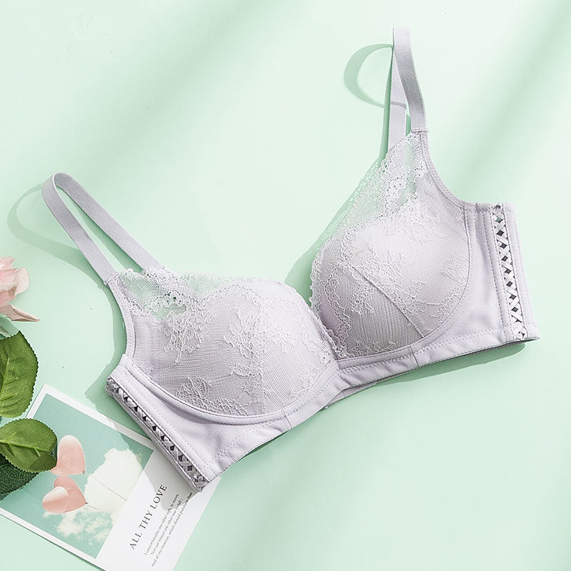 Wireless Elegant Gathered 3/4 Cup Lace Mulberry Silk Bras [SKBR0013]