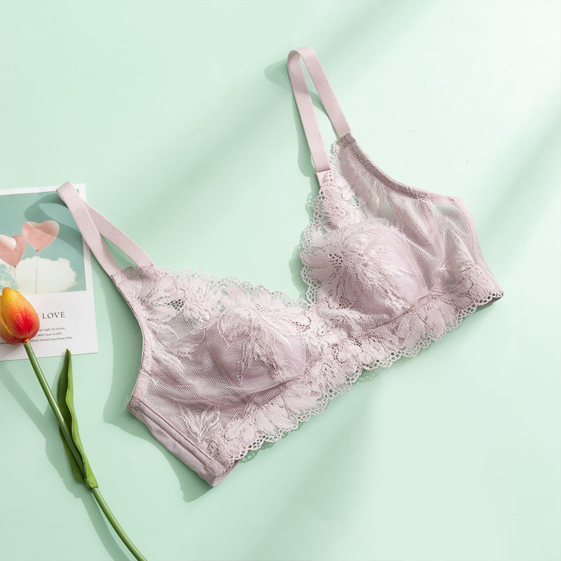 Wireless Sexy Minimizer 3/4 Cup Lace Mulberry Silk Bras [SKBR0047]