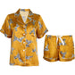 16Momme Pure Mulberry Silk Short Sleeves Notch Collar Printing Pajamas Set [SKPA0031]