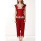 Pure Mulberry Silk Short Sleeves Round Collar Lace Pajamas Set [SKPA0054]