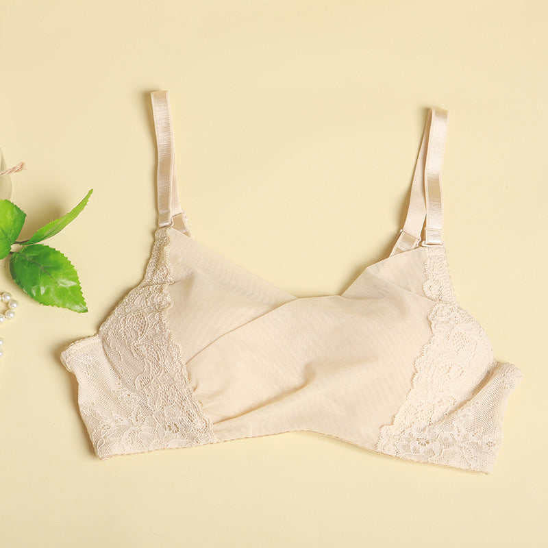 Wireless Sexy Gathered Full Cup Lace Mulberry Silk Bras [SKBR0035]