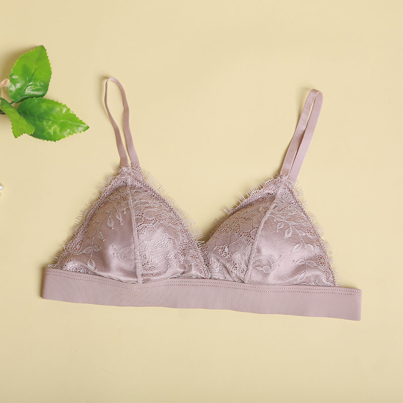 Wireless Romantic Breathable Triangle Lace Mulberry Silk Bras [SKBR0033]