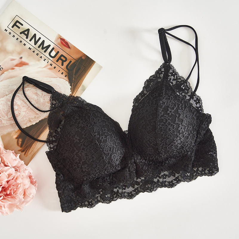 Wireless Sexy Gathered Triangle Lace Mulberry Silk Bras [SKBR0023]