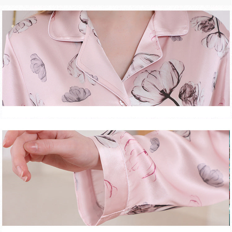 19Momme Pure Mulberry Silk Long Sleeves Notch Collar Printing Pajamas Set [SKPA0002]