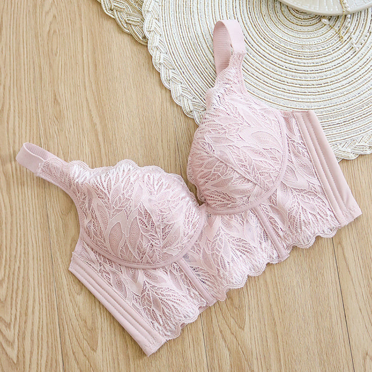 Wireless Elegant Gathered 3/4 Cup Lace Mulberry Silk Bras [SKBR0073]