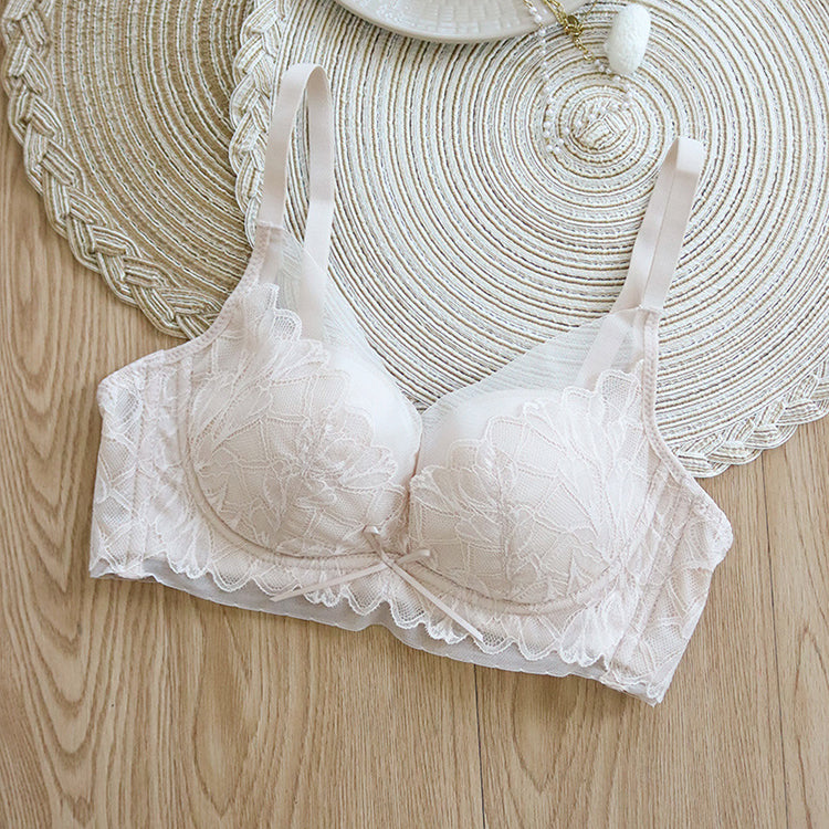 Wireless Romantic Gathered 3/4 Cup Lace Mulberry Silk Bras [SKBR0062]