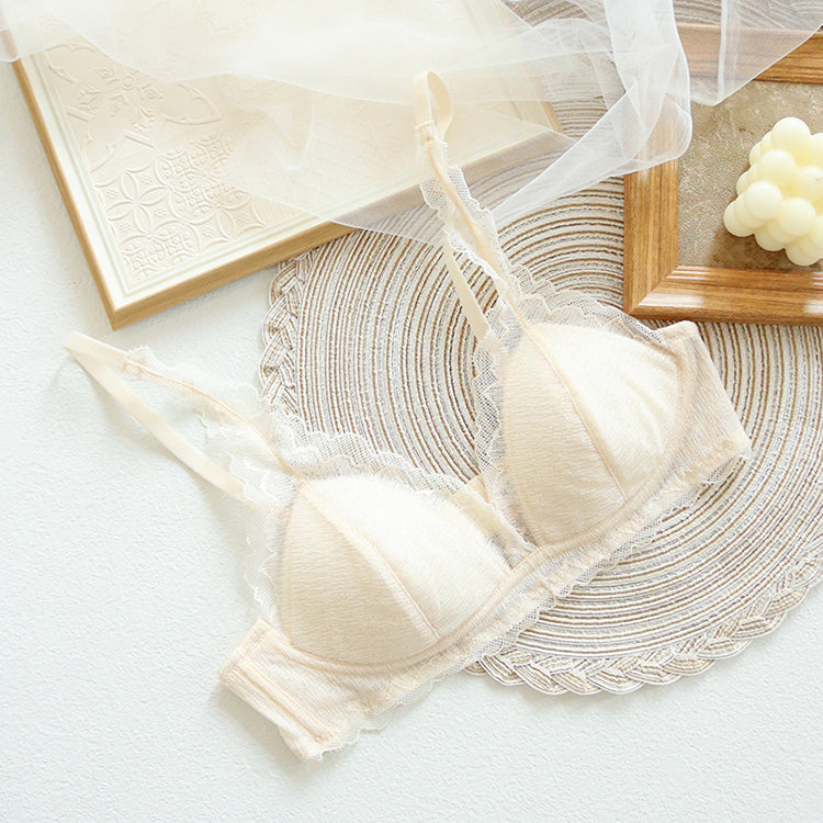 Wireless Sexy Gathered Triangle Lace Mulberry Silk Bras [SKBR0066]