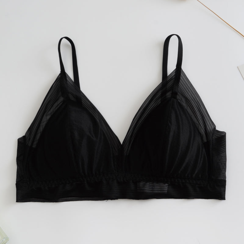 Wireless Romantic Breathable Triangle Lace Mulberry Silk Bras [SKBR0001]