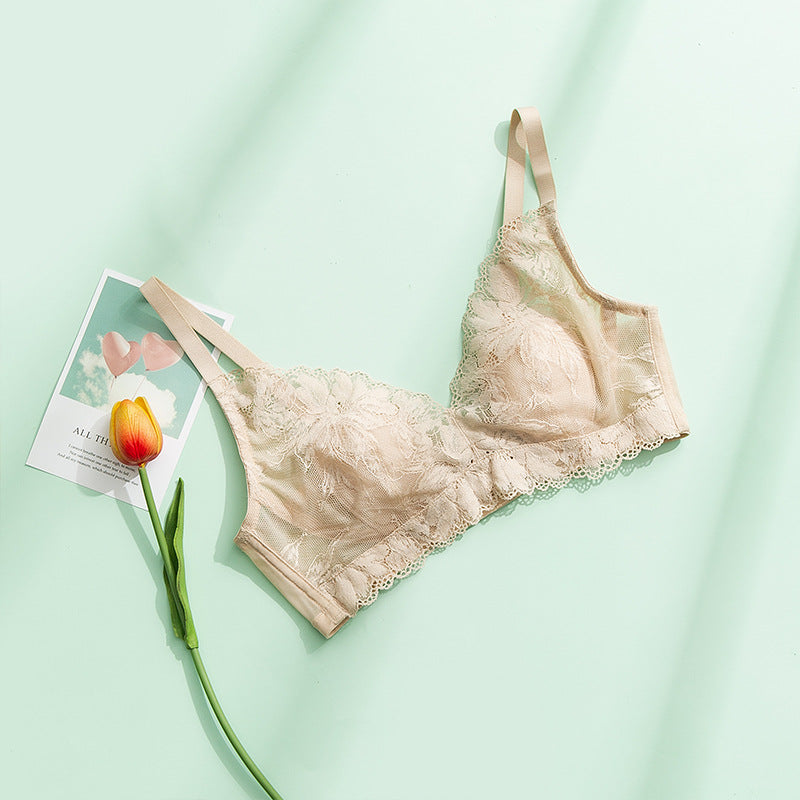 Wireless Sexy Minimizer 3/4 Cup Lace Mulberry Silk Bras [SKBR0047]