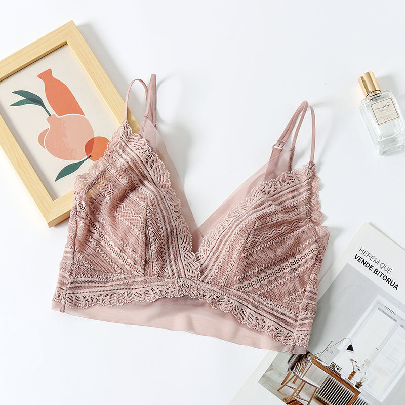 Wireless Sexy Breathable Triangle Lace Mulberry Silk Bras [SKBR0004]