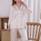 19Momme Pure Mulberry Silk Long Sleeves Notch Collar Lace Pajamas Set [SKPA0022]