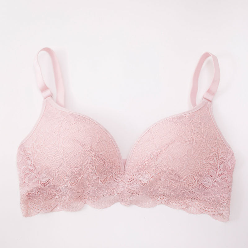 Wireless Sexy Gathered 3/4 Cup Lace Mulberry Silk Bras [SKBR0021]
