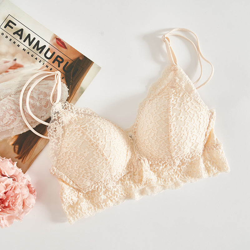 Wireless Sexy Gathered Triangle Lace Mulberry Silk Bras [SKBR0023]