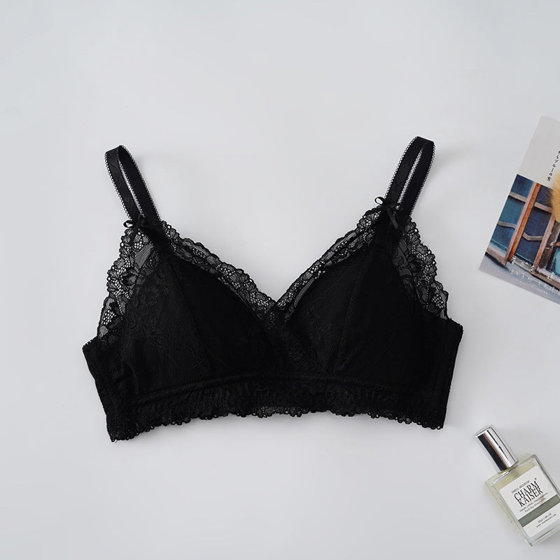 Wireless Romantic Anti Emptied Triangle Lace Mulberry Silk Bras [SKBR0038]