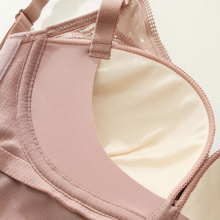 Wireless Romantic Gathered 3/4 Cup Lace Mulberry Silk Bras [SKBR0040]