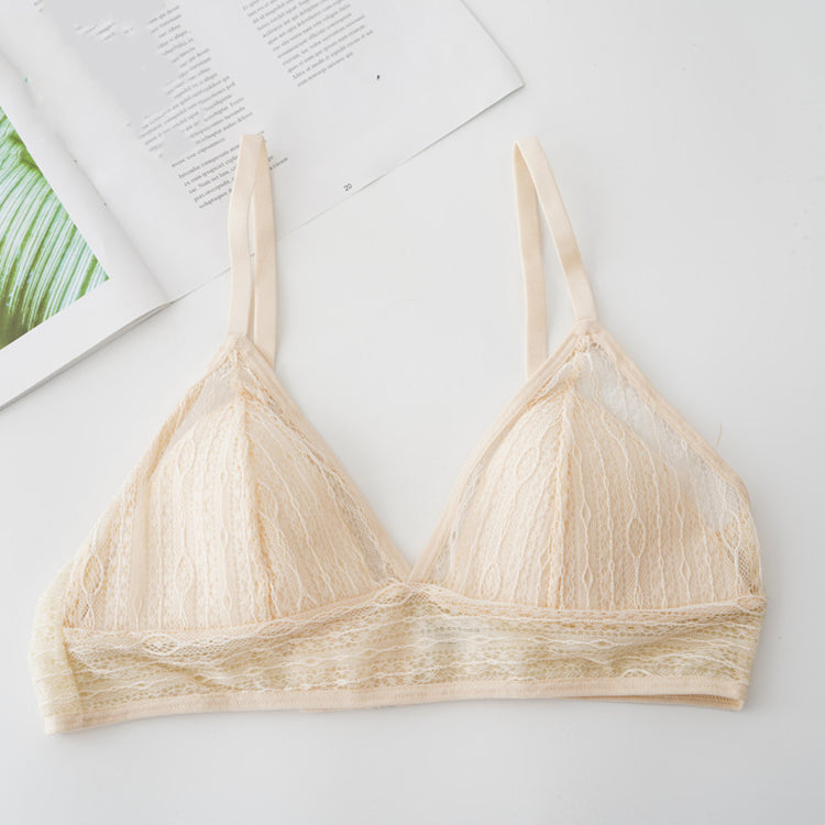 Wireless Romantic Breathable Triangle Lace Mulberry Silk Bras [SKBR0020]