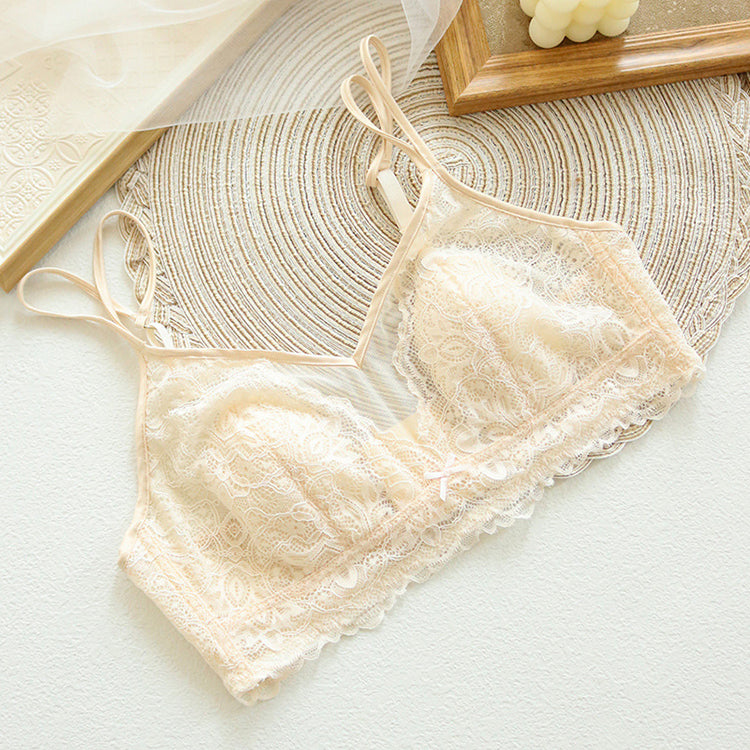 Wireless Sexy Gathered Tube Top Lace Mulberry Silk Bras [SKBR0070]