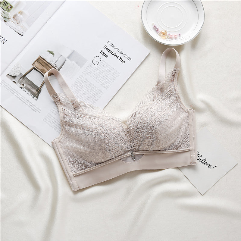 Wireless Elegant Gathered 3/4 Cup Lace Mulberry Silk Bras [SKBR0003]