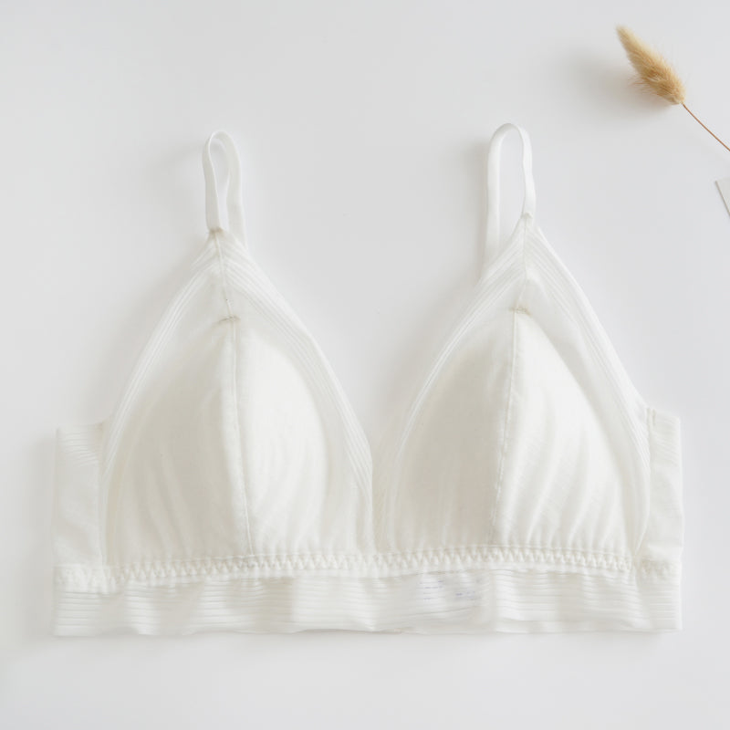 Wireless Romantic Breathable Triangle Lace Mulberry Silk Bras [SKBR0001]