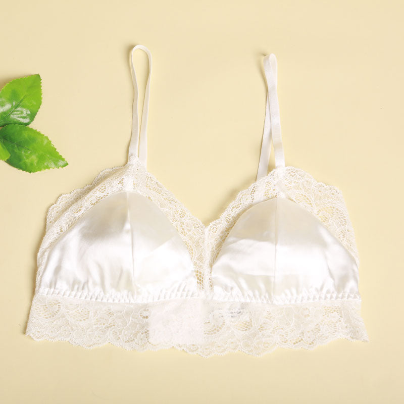 Wireless Sexy Gathered 3/4 Cup Lace Mulberry Silk Bras [SKBR0007]