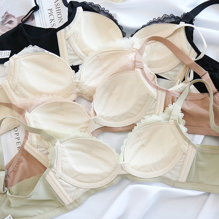 Wireless Cute Gathered 3/4 Cup Lace Mulberry Silk Bras [SKBR0067]