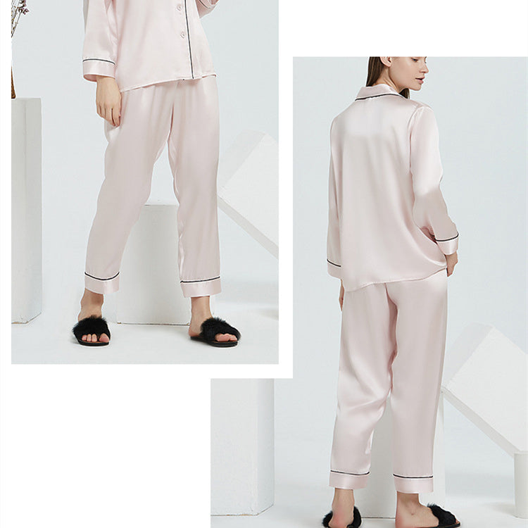 16Momme Pure Mulberry Silk Long Sleeves Notch Collar Pajamas Set [SKPA0007]