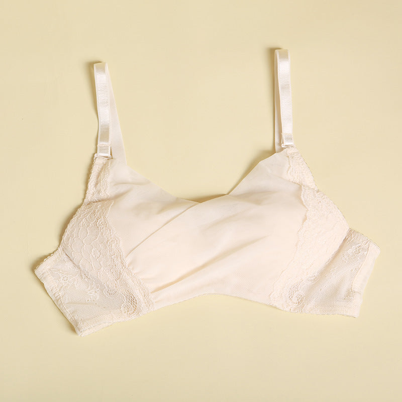 Wireless Sexy Gathered Full Cup Lace Mulberry Silk Bras [SKBR0035]