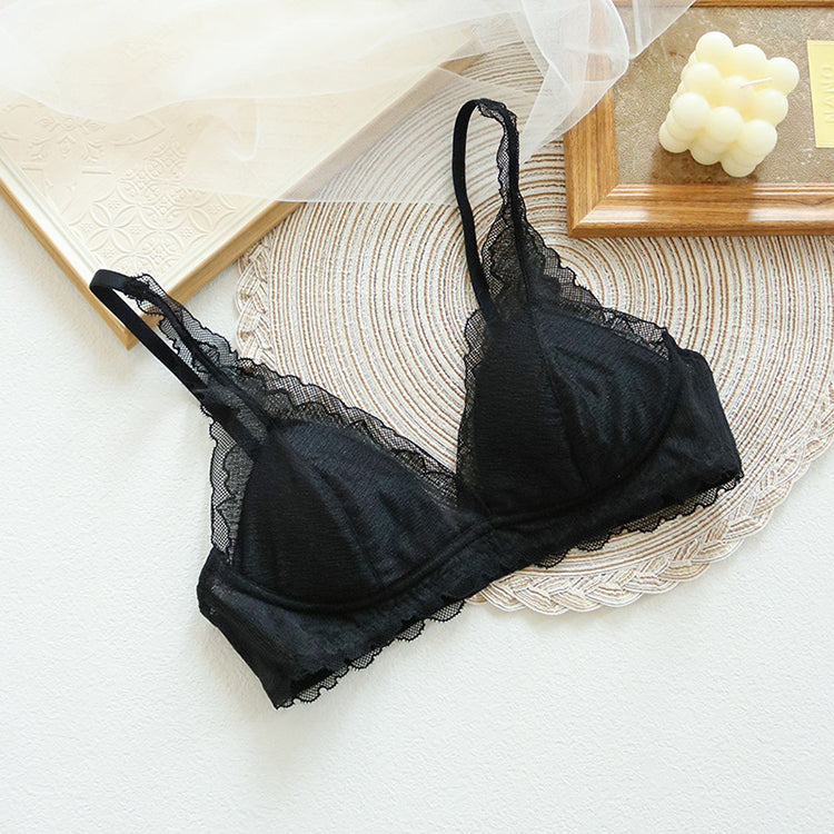 Wireless Sexy Gathered Triangle Lace Mulberry Silk Bras [SKBR0066]