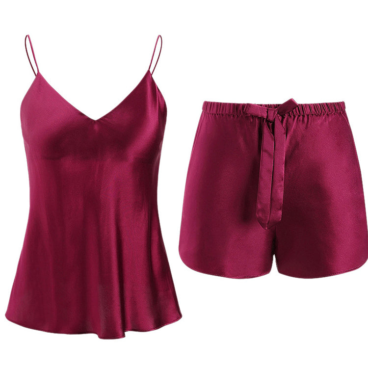 16Momme Pure Mulberry Silk Strap V Collar Pajamas Set [SKPA0028]