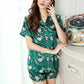 16Momme Pure Mulberry Silk Short Sleeves Notch Collar Printing Pajamas Set [SKPA0040]