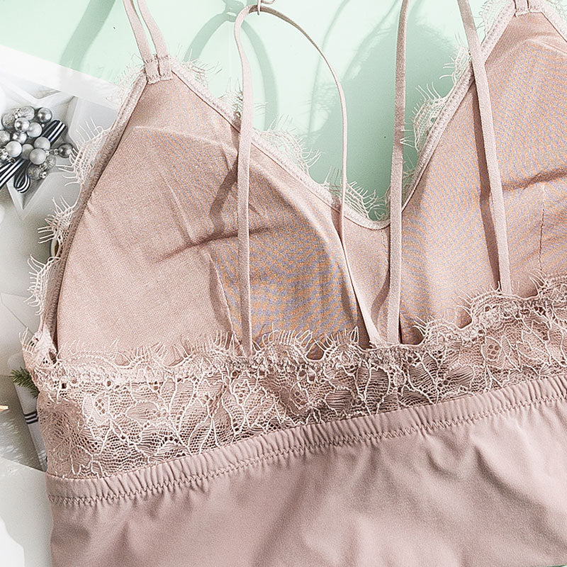 Wireless Sexy Anti Emptied Tank Top Lace Mulberry Silk Bras [SKBR0030]